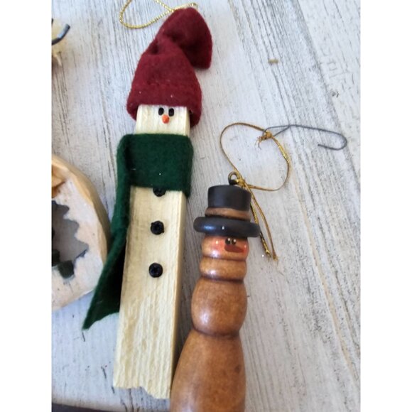 Snowman star wooden ornament set country folk art unique Xmas tree - Picture 3 of 10